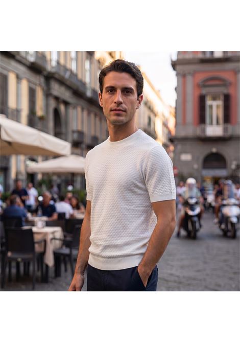 Paolo Pecora Milano Men's Jacquard Knit Cotton T-Shirt - Optical White PAOLO PECORA |  | A047 F1001102